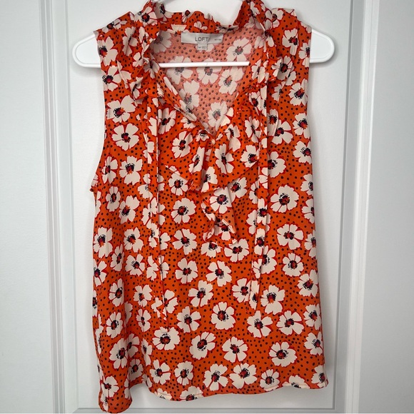 LOFT Tops - LOFT Floral Ruffle Blouse - Orange and White / Size Medium Petite